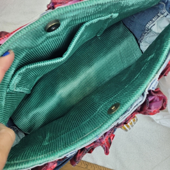 Hand Crafted By Scarlet Denim Red Beaded Women's Bag Lined Bead Handle Boho Arty - Picture 9 of 9